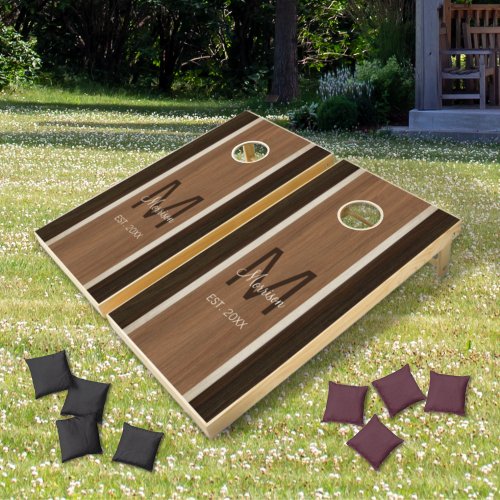 Classic Wood Hue Stripe Baywood Walnut Cornhole Set