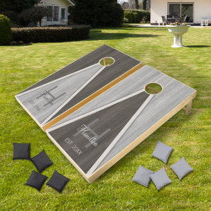 Classic Wood Hue Triangle Aged Teak Reverse Cornhole Set