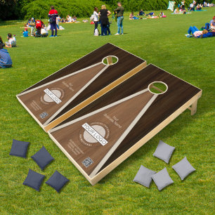 Classic Wood Hue Triangle Walnut Business Logo Cornhole Set