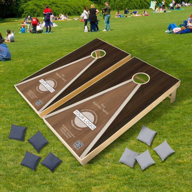 Classic Wood Hue Triangle Walnut Business Logo Cornhole Set (Creator Uploaded)