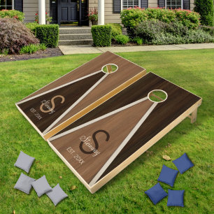 Classic Wood Hue Triangle Walnut Reverse Cornhole Set