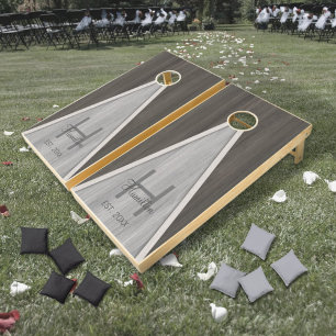 Classic Wood Hue Triangle Weathered Cedar Cornhole Set