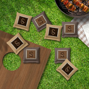 Classic Wood Hue Walnut Baywood Monogram Cornhole Bags