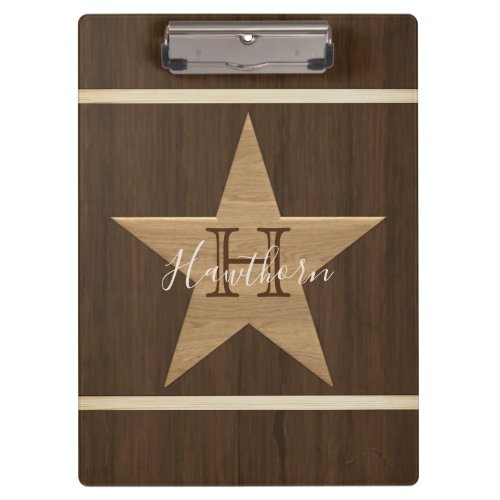 Classic Wood Star Dark Brown and Tan Clipboard