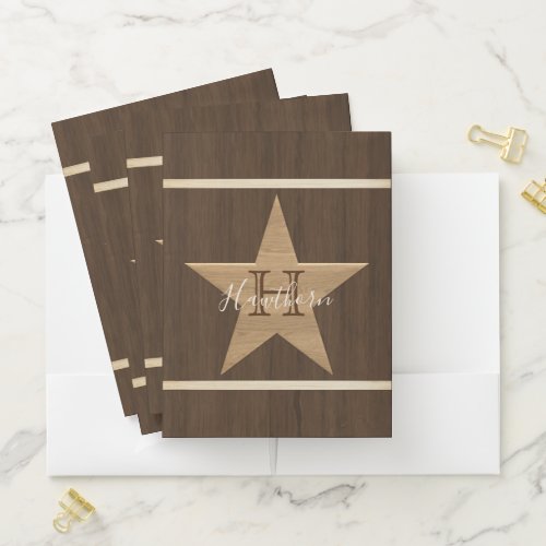 Classic Wood Star Dark Brown and Tan Pocket Folder