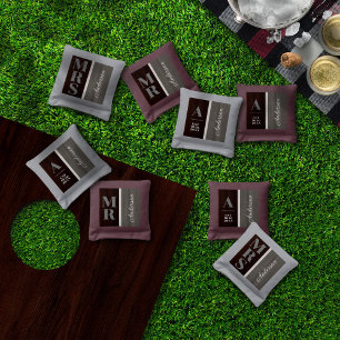 Classic Wood Stripe Mr Mrs Hickory Cedar Cornhole Bags