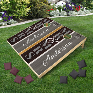 Classic Wood Stripe Mr Mrs Hickory Cedar Cornhole Set