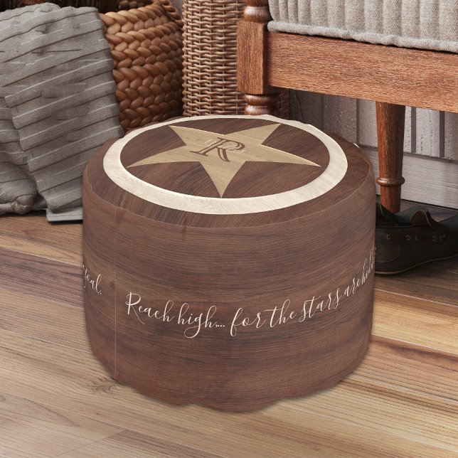 Classic Wood Tone Star Monogram Round Pouf (Creator Uploaded)