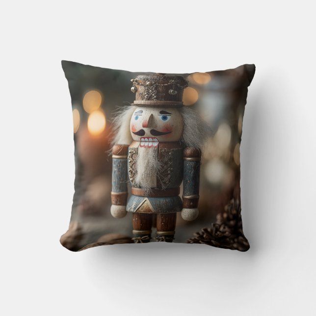 Classic Wooden Nutcracker Christmas Figurine Throw Pillow (Front)