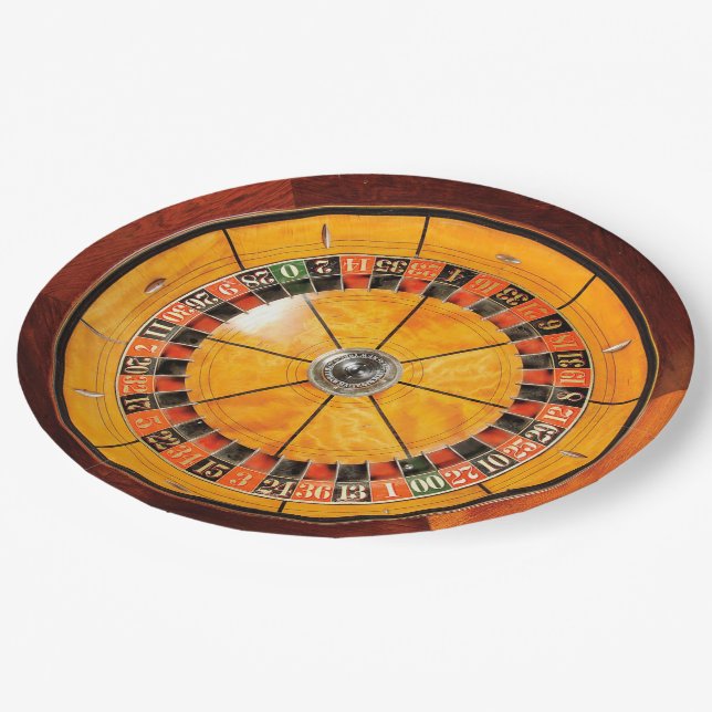 Classic Wooden Roulette Wheel Paper Plates (Angled)