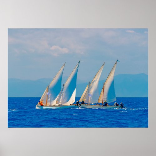Classic wooden sailing boats in a race  Spetses i Poster