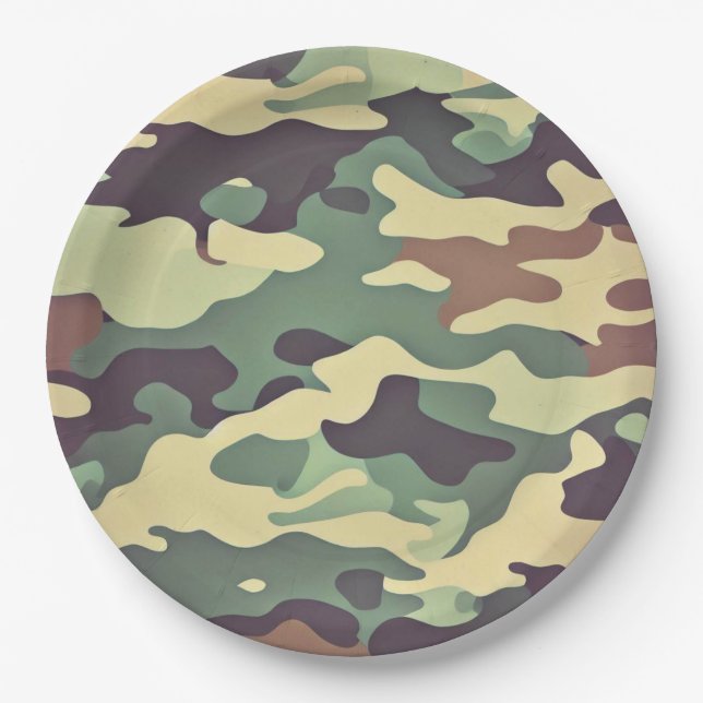 Classic Woodland Camouflage Paper Plates (Front)