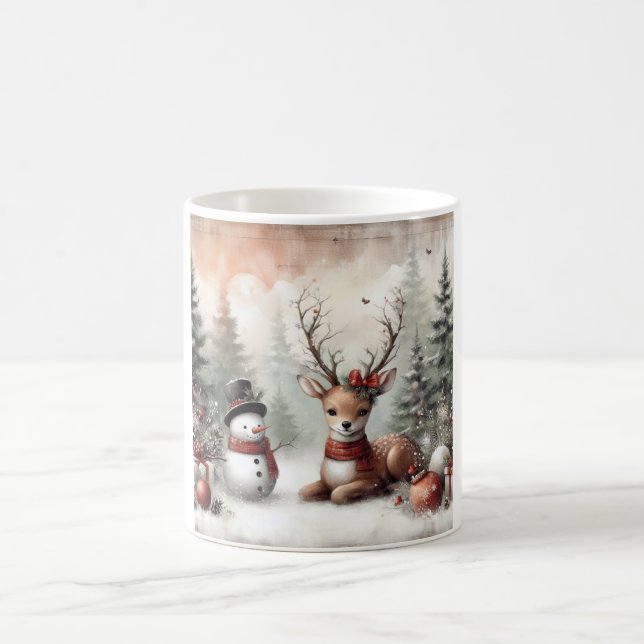 Classic woodland Christmas deer/snowman Coffee Mug (Center)