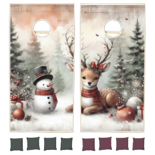 Classic woodland Christmas deer/snowman Cornhole Set