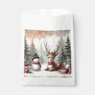 Classic woodland Christmas deer/snowman Favor Bag