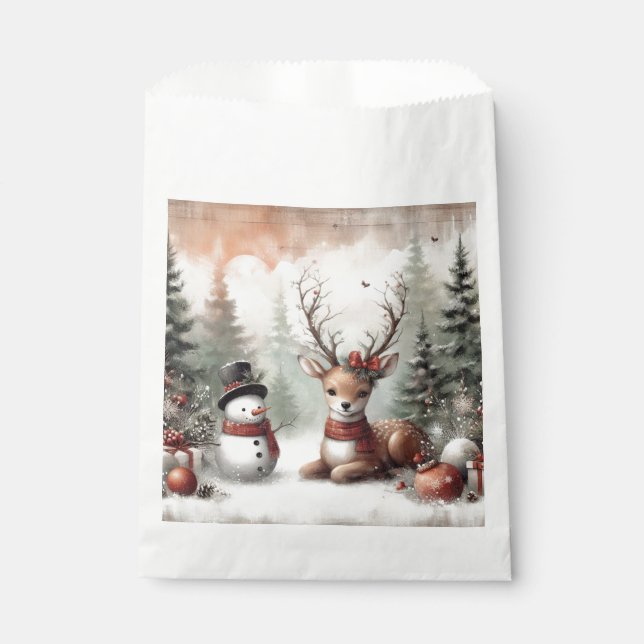 Classic woodland Christmas deer/snowman Favor Bag (Front)