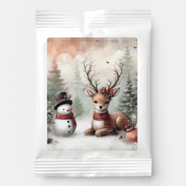 Classic woodland Christmas deer/snowman Hot Chocolate Drink Mix (Front)