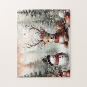 Classic woodland Christmas deer/snowman Jigsaw Puzzle