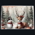 Classic woodland Christmas deer/snowman Large Gift Bag<br><div class="desc">vintage styled</div>