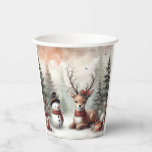 Classic woodland Christmas deer/snowman Paper Cups<br><div class="desc">vintage styled</div>