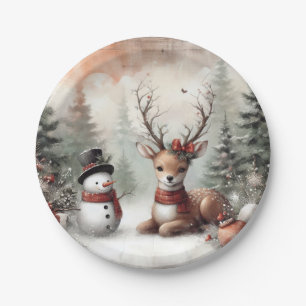 Classic woodland Christmas deer/snowman Paper Plates