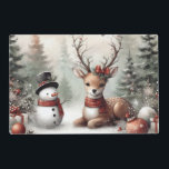 Classic woodland Christmas deer/snowman Placemat<br><div class="desc">vintage styled</div>