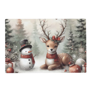 Classic woodland Christmas deer/snowman Placemat