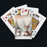 Classic woodland Christmas deer/snowman Poker Cards<br><div class="desc">vintage styled</div>
