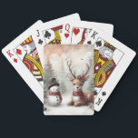 Classic woodland Christmas deer/snowman Poker Cards<br><div class="desc">vintage styled</div>