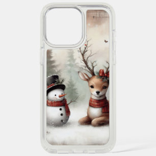 Classic woodland Christmas deer/snowman iPhone 15 Pro Max Case