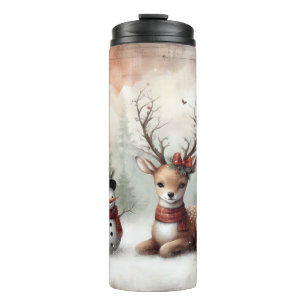 Classic woodland Christmas deer/snowman Thermal Tumbler