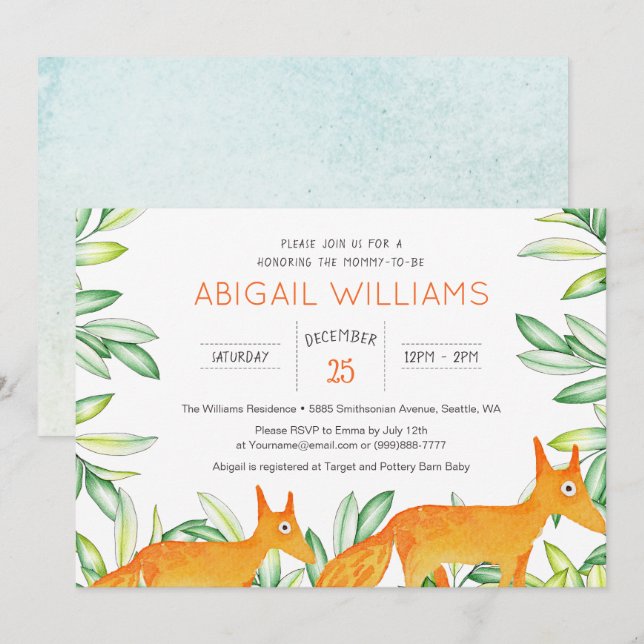 Classic Woodland Fox Baby Shower Invitation (Front/Back)