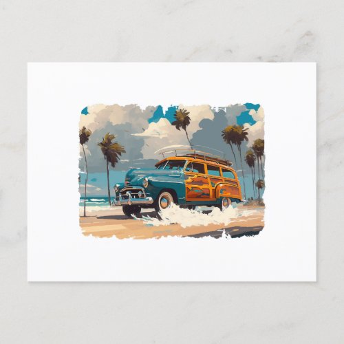 Classic Woody Wagon Holiday Postcard