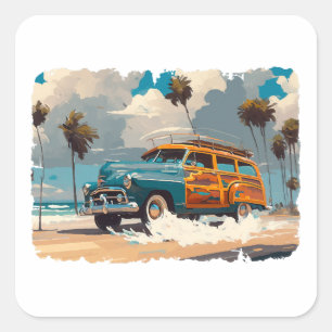 Classic Woody Wagon Square Sticker