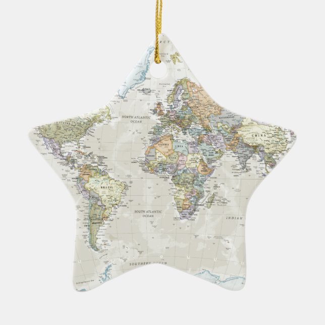 Classic World Map Ceramic Ornament (Front)