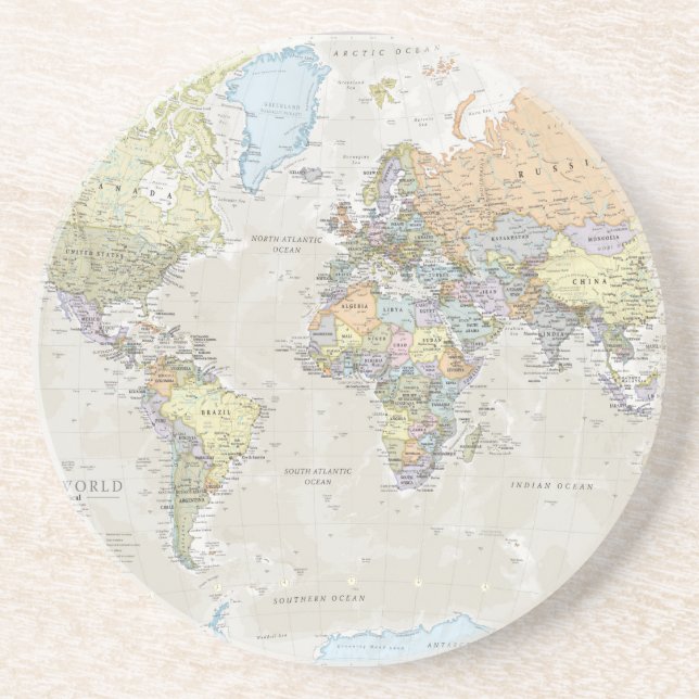 Classic World Map Drink Coaster (Front)