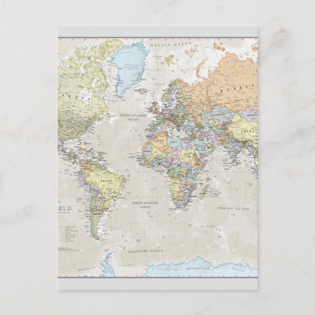 Classic World Map Postcard (Front)