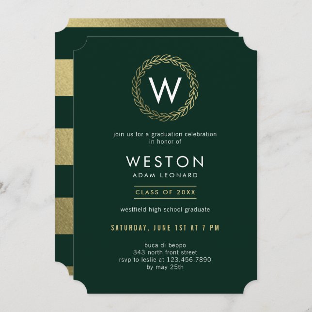 Classic Wreath EDITABLE COLOR Graduation Invitation (Front/Back)