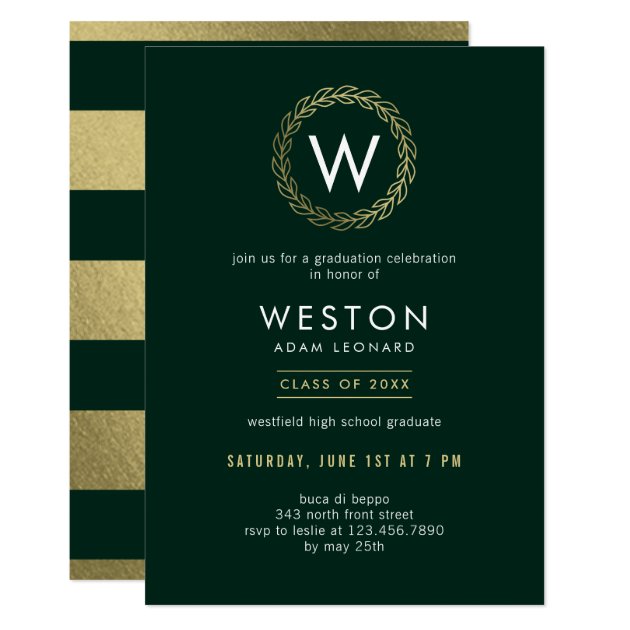 Classic Wreath EDITABLE COLOR Graduation Invite (front side)