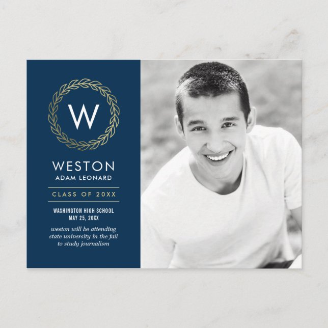 Classic Wreath EDITABLE COLOR Graduation Postcard (Front)