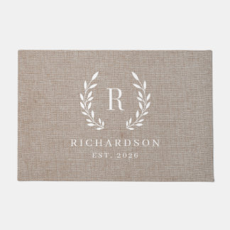 Classic Wreath Family Name Monogram Doormat