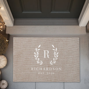 Classic Wreath Family Name Monogram Doormat