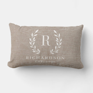 Classic Wreath Family Name Monogram Lumbar Pillow