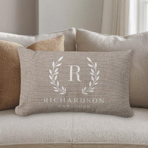 Classic Wreath Family Name Monogram Lumbar Pillow