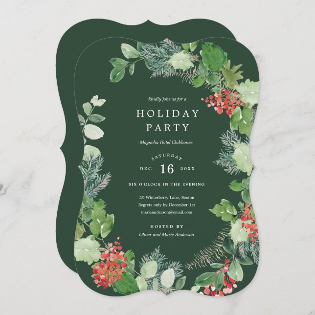 Classic Wreath Holiday Party Invitation (Front/Back)