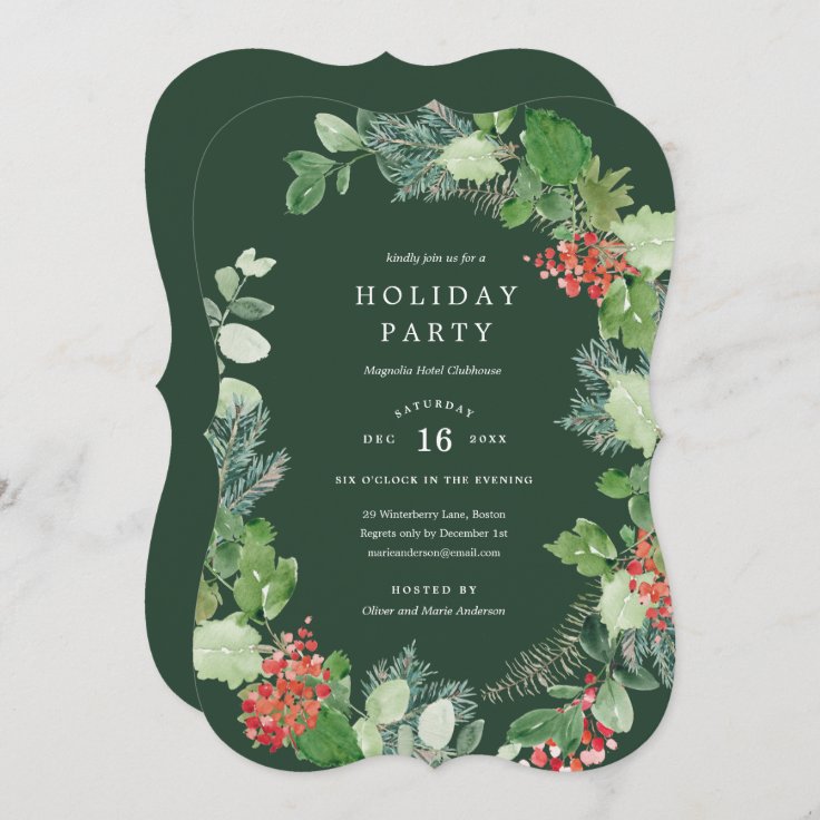 Classic Wreath Holiday Party Invitation | Zazzle