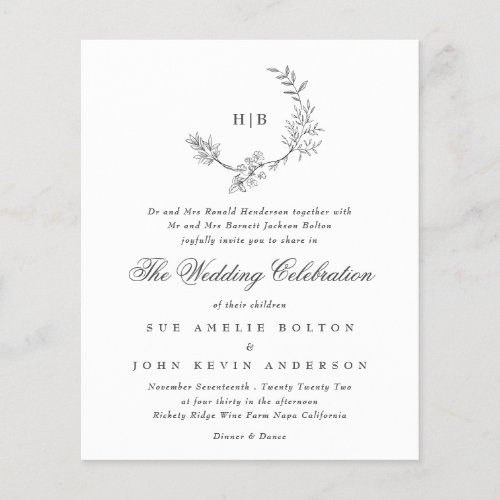 Classic Wreath Monogram Budget Wedding Invite