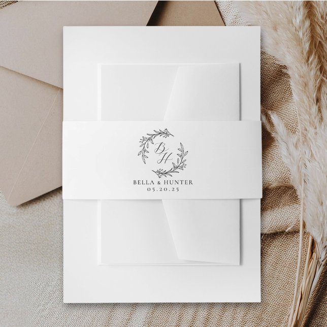 Classic Wreath Monogram Wedding Invitation Belly Band (Creator Uploaded)