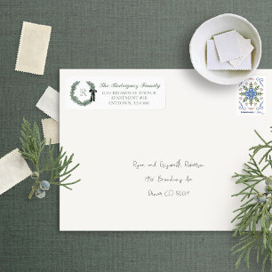 Classic Wreath Monogram with Bow Return Address Label