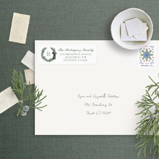 Classic Wreath Monogram with Bow Return Address Label
